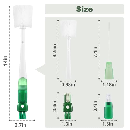 XYFuuee 5Pcs Green Water Bottle Cleaning Brush Set - 5-in-1 Drinkware Cleaner