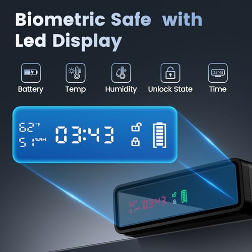 Biometric Gun Safe with Wireless Charging & Alarm Clock - Black