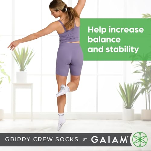 Non-Slip Grippy Crew Socks for Pilates & Yoga - White, 2-Pack