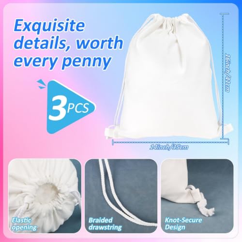 Canvas Drawstring Bags - Set of 3 Cotton Backpack for Sports