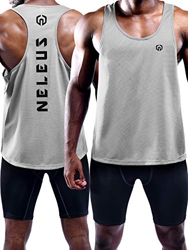 Men's 3 Pack Dry Fit Y-Back Muscle Tank Gym Shirt - Large, Black/Grey/Olive-Green
