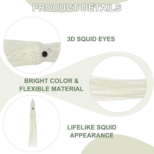 Fishing Squid Skirts Lures - Clear, 5 Inch, 5 Pack
