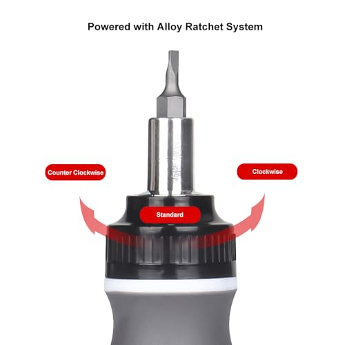Stubby Ratcheting Screwdriver,8 in 1 Stubby Multi-bit Screwdriver Set with 1/4 Magnetic Extension Socket Drill Bit Holder for DIY Repairing