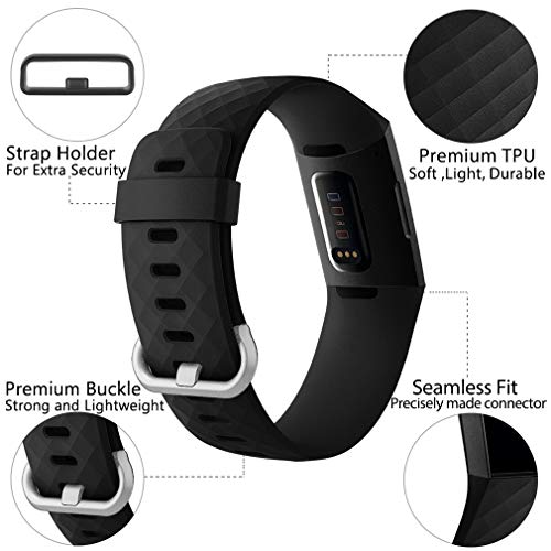 Silicone Replacement Watch Strap for Fitbit Charge 4/3 - Small, Black