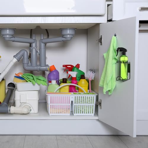 4 Pcs Spray Bottle Holder Wall Mount Heavy Duty Spray Bottle Rack Stainless Steel Storage Rack Garage Can Organizer Craft with Hardware (Black)