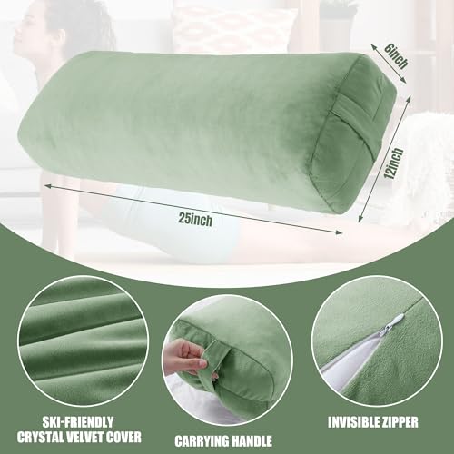 Yoga Bolster Pillow for Meditation - Green Velvet Support Cushion