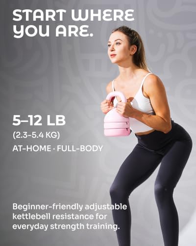 Pink Adjustable Kettlebell for Women - 5LB, 8LB, 12LB Home Fitness