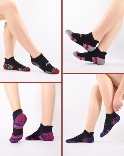 Women's Athletic Ankle Socks - 6 Pairs, Cushioned Sole & Heel Tab