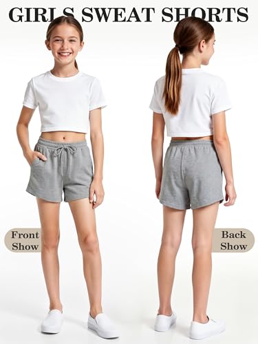 Girls Sweat Shorts with Pockets - Gray, 13-14 Years