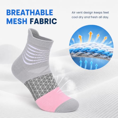 Compression Ankle Support Socks - Cushioned Relief for Plantar Fasciitis - Medium, Black+White+Grey, 3 Pairs