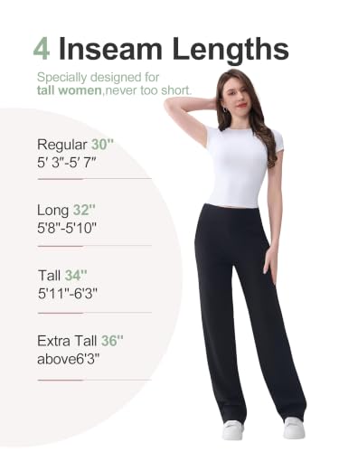 Velissia Tall High-Waisted Wide-Leg Yoga Pants, Black, 34" Inseam