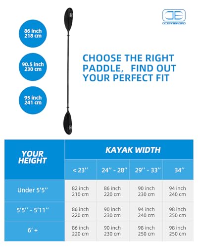 Kayak Paddle with Alloy Shaft - 86in to 95in Length Options
