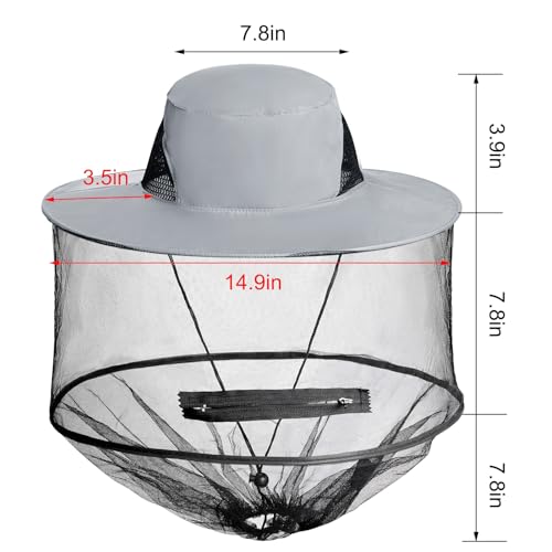 Mosquito Head Net Hat with Hidden Mesh - Grey