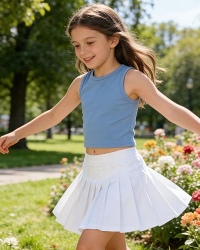 Girls Ribbed Knit Crop Tank Top - Crew Neck Sports Shirt - 13-14 Years Blue