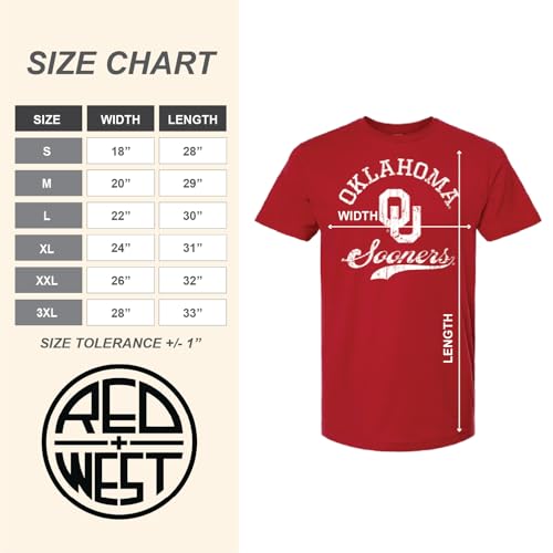 Red & West NCAA Oklahoma Men's Cotton T-Shirt Large Crimson Vintage Logo