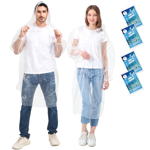 TUNCHMO Disposable Rain Ponchos for Adults & Kids 4 Pack - Extra Thick Outdoor Waterproof Cover