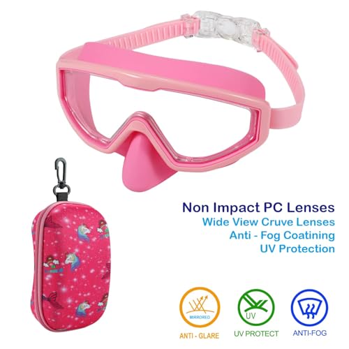 Kids Swim Goggles 6-14 with No Tangle Strap, Pink & Purple 2-Pack, UV Protection