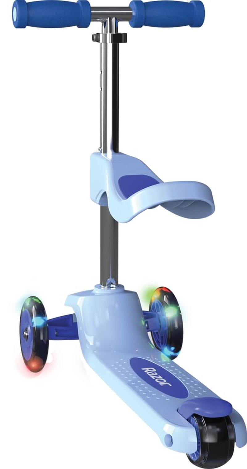 Razor Rollie, 3-Wheel Scooterfor Younger Children, Seated and Stand-UpRiding Options, Light Up Wheels