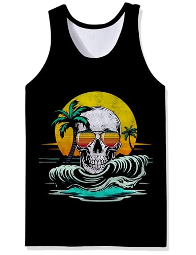 Funny Graphic Sleeveless Muscle Tank Top - XX-Large A2 Skull 02