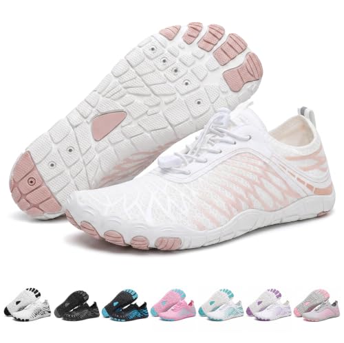 Barefoot Water Shoes for Hiking & Running - White, 8 Women/6.5 Men