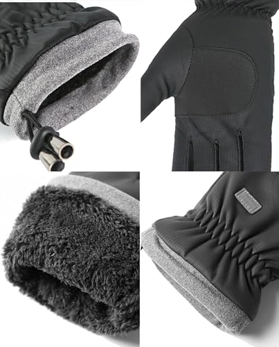 Waterproof Sherpa-Lined Ski Gloves for Men & Women - Black