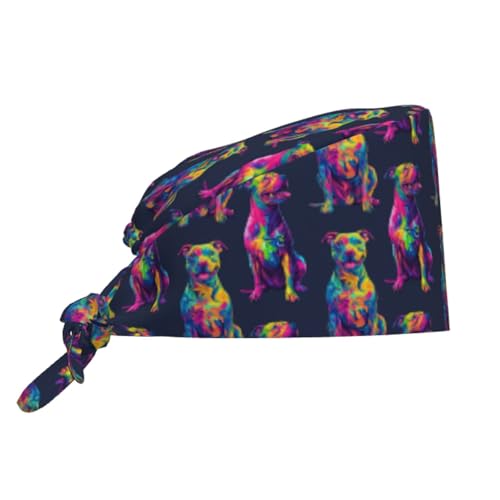 Neon Pitbull Scrub Caps for Men & Women - Adjustable & Breathable