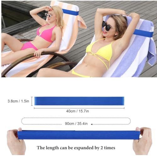 Towel Bands - 4 Pack, Stretchable Beach & Cruise Accessories - Blue