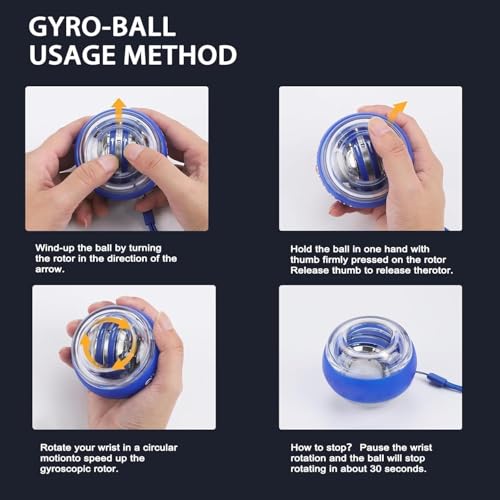 Torque Ball Hand Exerciser - Self-Starting Wrist Gyro Ball with LED - Black