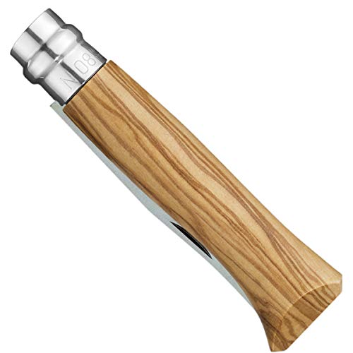 Opinel 7.6-inch Stainless Steel Folding Pocket Knife with Olivewood Handle - No. 08