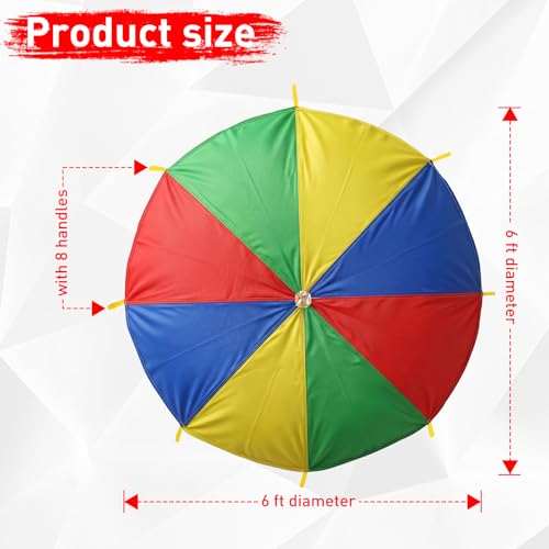 Rainbow Parachute for Kids, 6ft Kids with Handles 4-8 Children,