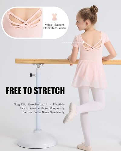 Ballet Leotard for Girls - Toddler Dance Dress, Short Sleeve, Criss-Cross Back - Ballet Pink / 4-5T