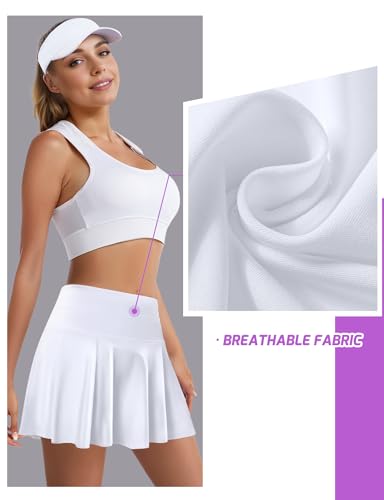 Women's High-Waisted Pleated Tennis Skort with Pockets - White XX-Large