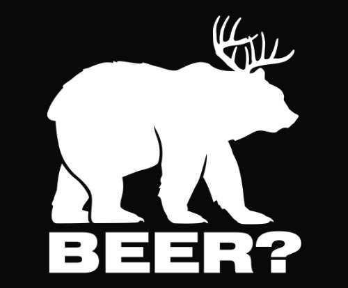 Bear + Deer = BEER Vinyl Decal Sticker - 5.5 Inch White