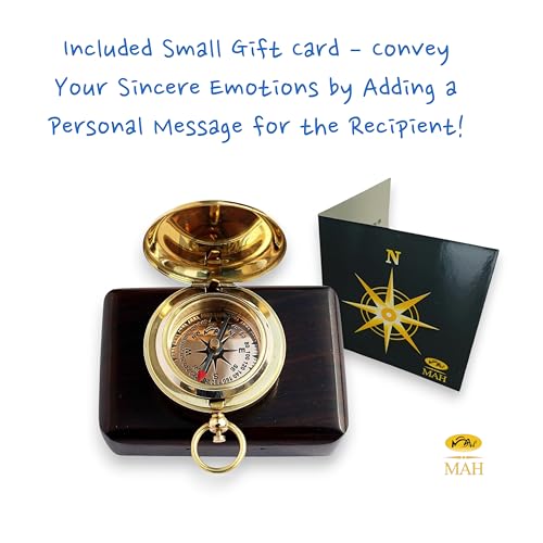 MAH Brass Compass Gift – Classic Edition with Wooden Box for Graduation, Birthday & Keepsake