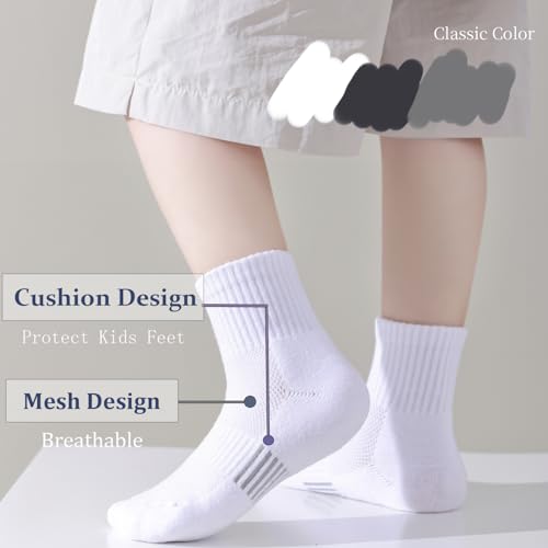 Kids Athletic Socks Half Cushioned Crew Ankle Cotton Sock