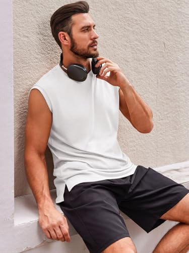 Men's Sleeveless Tank Top - Casual Workout Gym Shirt - XX-Large White