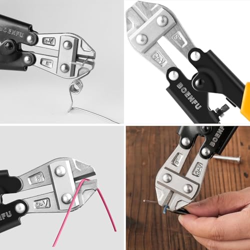 BOENFU Small Bolt Cutters 8 inches 210mm Heavy Duty Wire Cutters Spring Loaded Chrome Vanadium Steel Blade for Wire, Cables, Chains, Small Screws, Orange