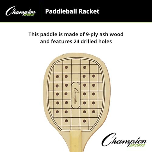 Champion Sports Wooden Paddleball Racket - Durable 16.5" Court Paddle for Beginners