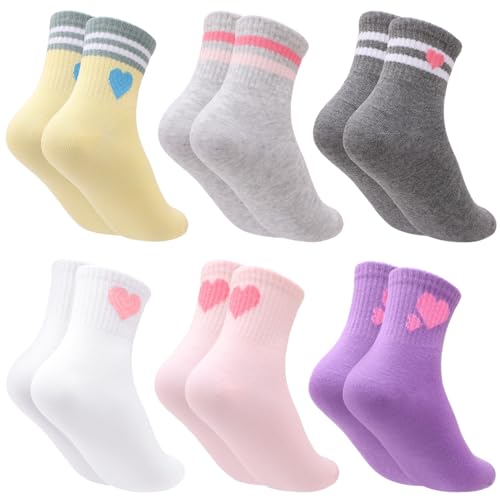 Kids Athletic Socks - 6 Pairs Cotton Crew Socks for Ages 8-10