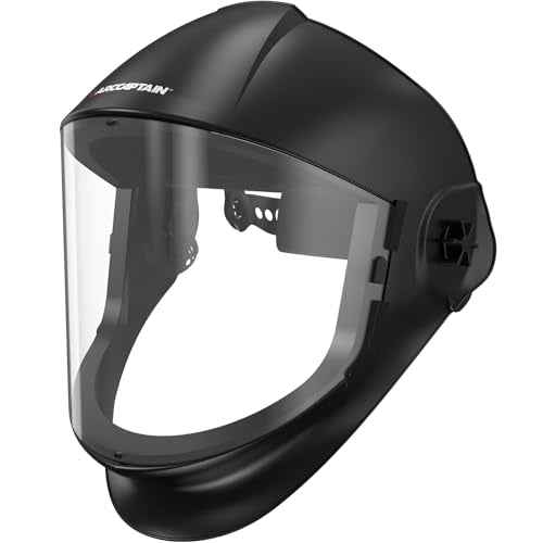 ARCCAPTAIN Premium Face Shield, Full Face Impact Resistant Mask with Polycarbonate Visor and Adjustable Ratcheting Headgear, ANSI Z87.1 Certified for Grinding, Cutting, Industrial Use