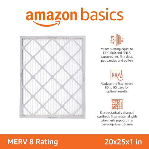 Amazon Basics 20x25x1 Air Filter 6-Pack - MERV 8 Electrostatic Furnace & AC Filters for Dust & Allergen Control