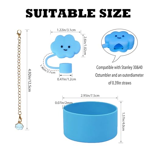 5-Piece Tumbler Accessory Set: Silicone Boot, Straw Topper & Charm - Blue