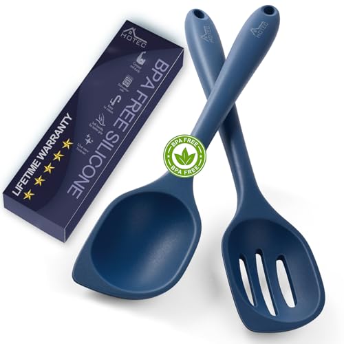 Silicone Cooking Spoon Set - 12.5 Inch Blue, Heat Resistant