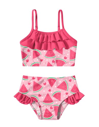 Mermaid Bikini Set for Girls - Ruffle Swimsuit, Watermelon, 5-6 Years