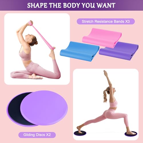 Pilates Kit for Home Workouts - 15PCS Set with 12-Inch Purple Ring
