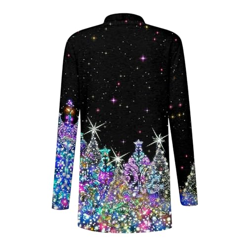 Plus Size Ugly Christmas Cardigan for Women - Long Sleeve, Open Front, Black, XX-Large