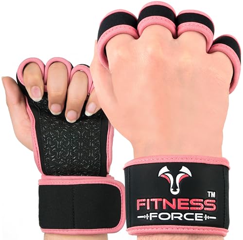 Ventilated Weightlifting Gloves with Wrist Wraps - Pink, Large