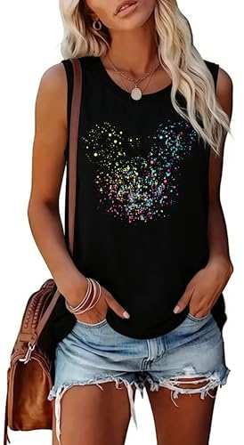 UniqueOne Magical Kingdom Tank Top for Women Family Vacation Sleeveless Medium Black-Castle