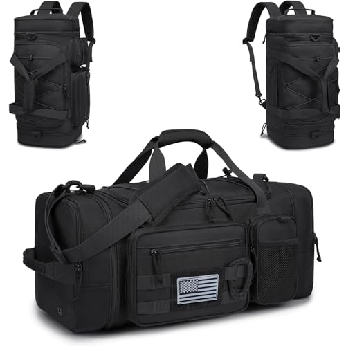 TONRUYN Black 3-in-1 Expandable Tactical Gym Duffle Bag with Shoe & Wet Pocket