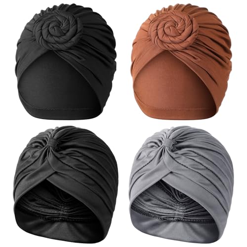 African Headwraps Set - 4 Soft Turbans for Women, Pre-Tied & Pleated